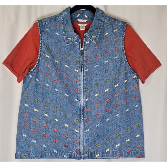 Christopher & Banks Jackets & Blazers - Vtg‎ Christopher & Banks Womens M Denim Vest W/Shirt Multi Embroidered Artsy Zip